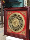 Tranh trống đồng đông sơn vẽ nền đen dát vàng 14k | tranh trống đồng khung gỗ sồi KT 90x90cm