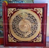 Tranh trống đồng đông sơn thúc nổi dát vàng 14k vẽ nền đen | tranh trống đồng KT 80x80cm