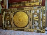 Tranh trống đồng đông sơn thúc nổi dát vàng 14k | tranh trống đồng khung đồng KT 217x117cm