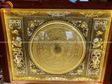 Tranh trống đồng đông sơn lục bình hoa sen giả cổ dát vàng 14k | tranh trống đồng khung gõ KT 217x174cm