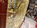 Tranh trống đồng đông sơn lục bình hoa sen giả cổ dát vàng 14k | tranh trống đồng khung gõ KT 217x174cm