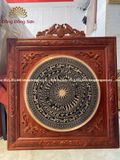 Tranh trống đồng đông sơn đồng đỏ đúc nổi | tranh trống đồng khung dơi KT 117x117cm