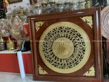 Tranh trống đồng đông sơn thúc nổi dát vàng 14k vẽ nền đen  | tranh trống đồng khung gỗ sồi KT 110x110cm