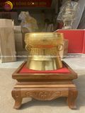 Quả trống ngọc lũ đúc đồng đỏ đường kính 20cm dát vàng 24k - Trống đồng Ngọc Lũ đúc nổi