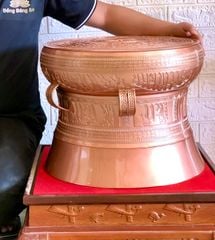 Quả trống ngọc lũ đúc đồng đỏ đường kính 45cm màu phớt hồng - Trống đồng Ngọc Lũ đúc nổi