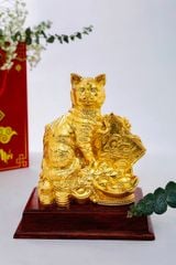 Tượng mèo tài lộc dát vàng 24K  cao 23cm