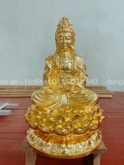 Tượng Quan Âm bằng đồng dát vàng 9999 cao 40cm nặng 9kg