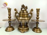 Tam sự nến hoa sòi đồng đỏ khảm tam khí cao 50cm - bộ đồ thờ cúng