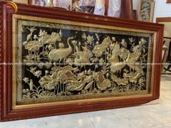 Tranh sen hạc bằng đồng vàng KT 1m97x1m07