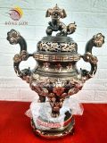 Tam sự hạc song long chầu nguyệt đồng đỏ phớt nỉ cao 60cm - bộ đồ thờ cúng