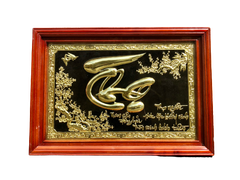 Tranh chữ Thọ đồng vàng nền đen kích thước 48cm x 68cm - Đồng Đông Sơn