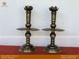 Tam sự nến đồng thau 60cm Song Long Chầu Mặt Nguyệt hun nâu chữ việt