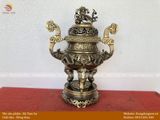 Tam sự nến đồng thau 60cm Song Long Chầu Mặt Nguyệt hun nâu chữ việt