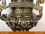 Tam sự nến đồng thau 60cm Song Long Chầu Mặt Nguyệt hun nâu chữ việt