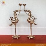 Tam sự hạc đồng đỏ 60cm Song Long Chầu Mặt Nguyệt