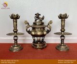 Tam sự nến  đồng thau 40cm hoa  sòi hun nâu