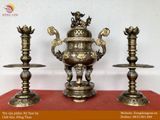 Tam sự nến đồng thau 60cm hoa sòi hun nâu