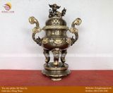 Tam sự nến  đồng thau 40cm hoa  sòi hun nâu