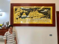 Tranh thuận buồm xuôi gió dát vàng KT 230x120cm - Tranh thuyền buồm treo phòng khách