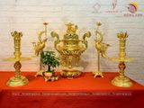 Bộ ngũ sự Rồng bằng đồng dát vàng 14k cao 62cm
