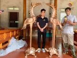 Đôi hạc thờ đồng đỏ ngậm ngọc cao 176cm