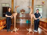 Đôi hạc thờ đồng đỏ ngậm ngọc cao 176cm