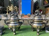 Bộ ngũ sự khảm ngũ sắc họa tiết rồng cao 60cm (khảm nhiều vàng)