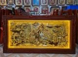 Tranh Vinh Quy Bái Tổ đồng vàng nền xước dát vàng bạc khung đục kích thước 90cm x 170cm mẫu 2
