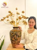 Bó hoa sen đồng 18 cành mạ vàng 24K cao 45cm trang trí ban thờ