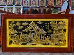 Tranh Vinh Quy Bái Tổ đồng vàng dát vàng bạc kích thước 90cm x 170cm mẫu 2