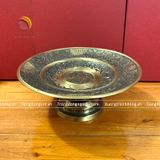 Mâm bồng chữ Phúc hóa rồng bằng đồng vàng màu hun nâu giả cổ đường kính 35cm - phụ kiện đồ thờ