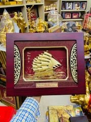 Tranh Thuận Buồm Xuôi Gió đồng vàng dát vàng bạc KT 27cm x 34cm - Quà tặng thuận buồm