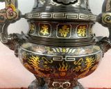 Tam sự nến song long chầu nguyệt đồng đỏ khảm ngũ sắc cao 50cm - bộ đồ thờ cúng