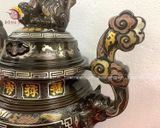 Tam sự nến song long chầu nguyệt đồng đỏ khảm ngũ sắc cao 50cm - bộ đồ thờ cúng