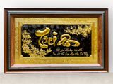 Tranh chữ Tri Ân nền đen dát vàng KT50x80cm - tranh quà tặng Đồng Đông Sơn