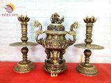 Tam sự nến song long chầu nguyệt đồng vàng màu hai công nghệ cao 50cm - bộ đồ thờ cúng