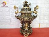 Tam sự nến song long chầu nguyệt đồng vàng màu hai công nghệ cao 50cm - bộ đồ thờ cúng