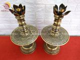 Tam sự nến song long chầu nguyệt đồng vàng màu hai công nghệ cao 50cm - bộ đồ thờ cúng