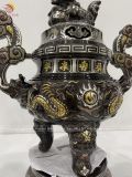 Bộ ngũ sự đồng đỏ khảm ngũ sắc rồng nổi 62cm - Hàng kỹ đỉnh nhiều vàng
