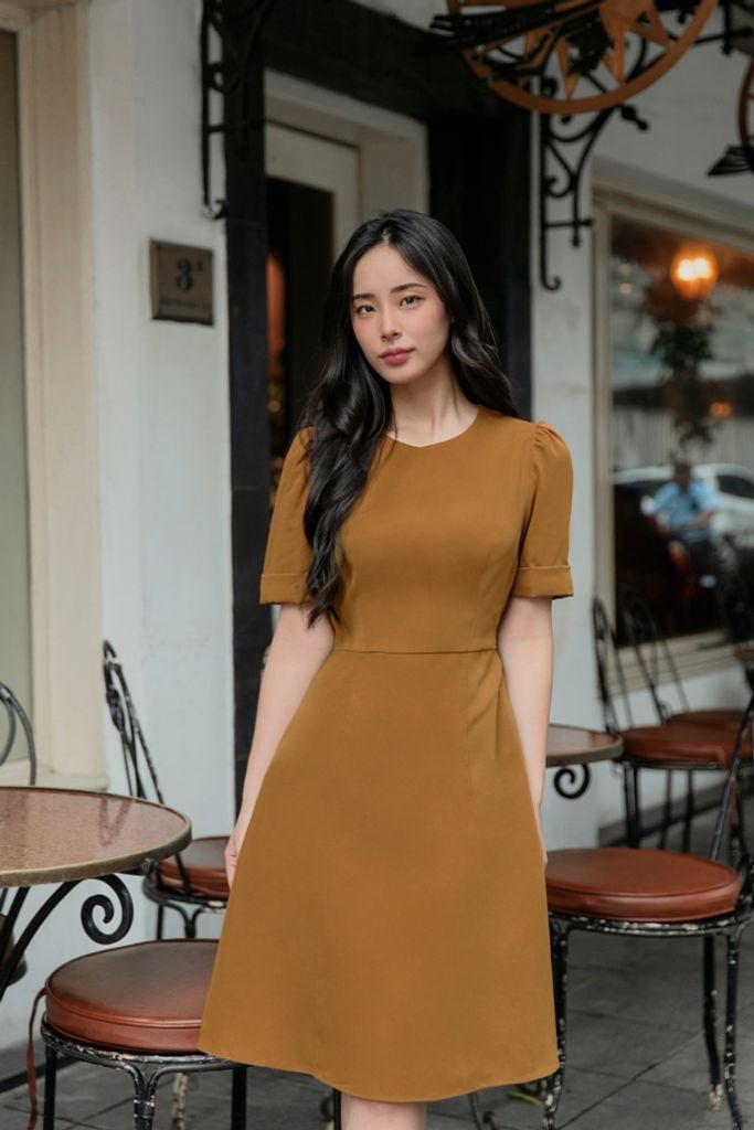 Donna Dress - Váy camel kaki thô