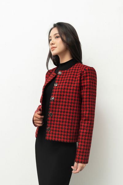 Áo khoác dạ tweed kẻ đỏ