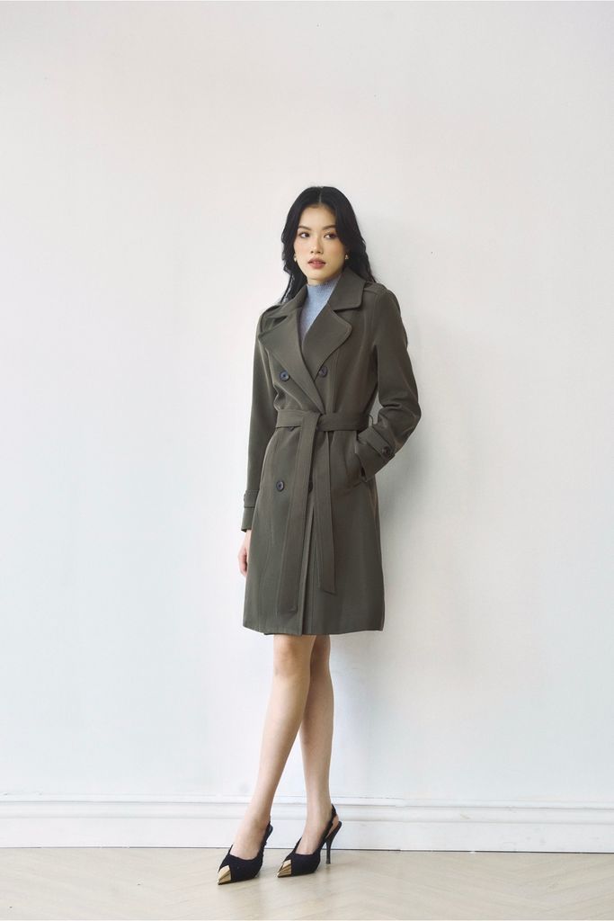 Áo khoác trench coat dáng dài (Rêu)