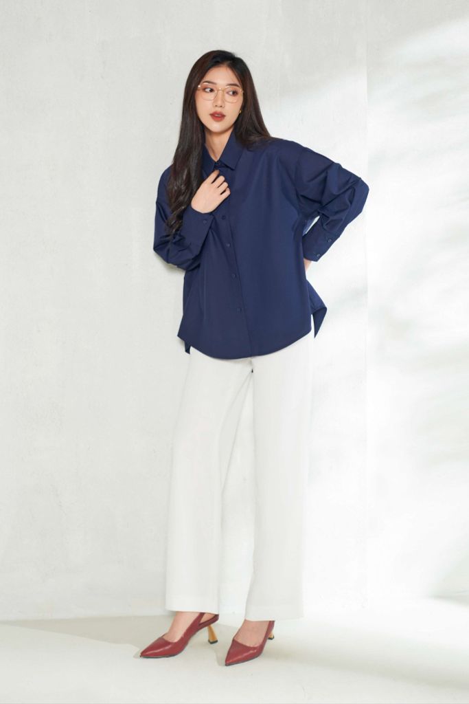 Basic Oversized Shirt Màu Navy