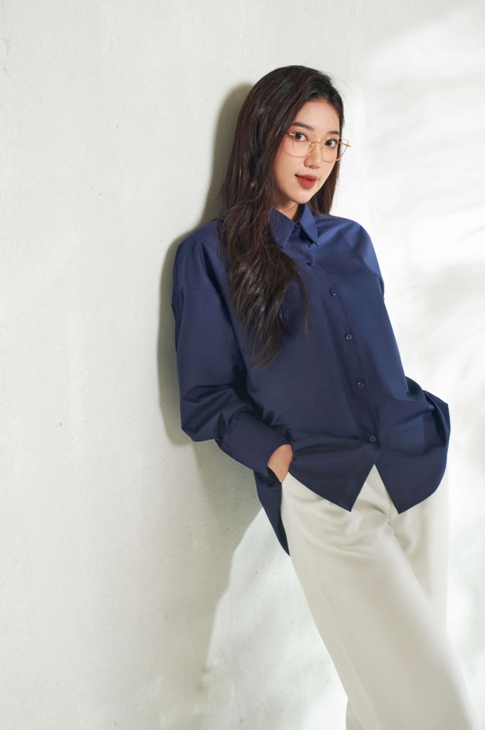 Basic Oversized Shirt Màu Navy