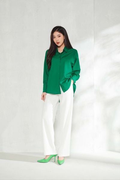 Basic Oversized Shirt Màu Xanh Lá