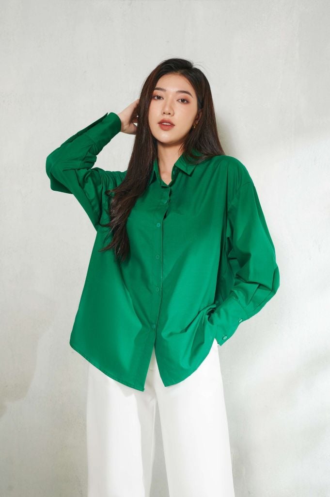 Basic Oversized Shirt Màu Xanh Lá