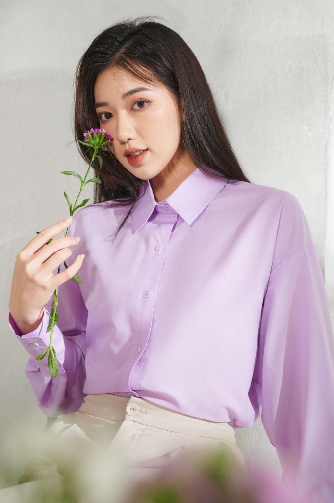 Basic Oversized Shirt Màu Tím