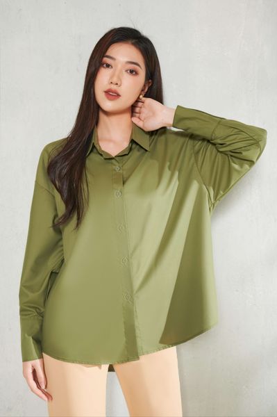 Basic Oversized Shirt Màu Rêu