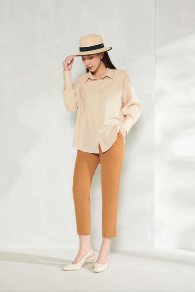 Basic Oversized Shirt Màu Be