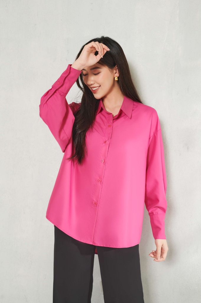 Basic Oversized Shirt Màu Hồng sen